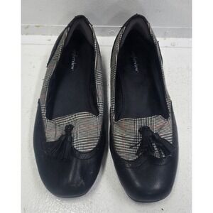 Comfortview Women's 11WW Black Plaid Tassel Brogue Slip On Loafer Flats Shoes